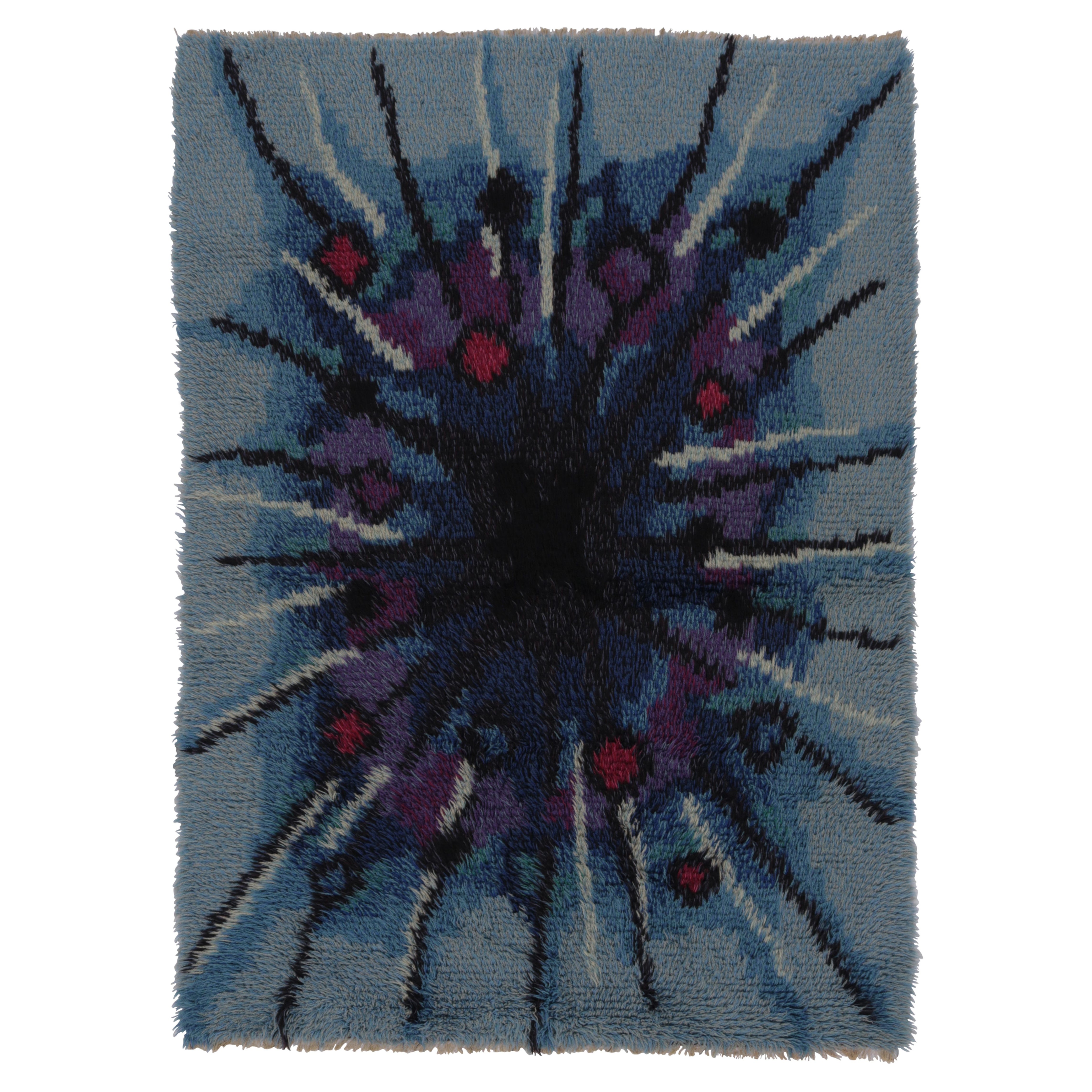 Schwedischer Vintage Rya Teppich, Modernes Burst-Muster in Blau - Rug
Kilim