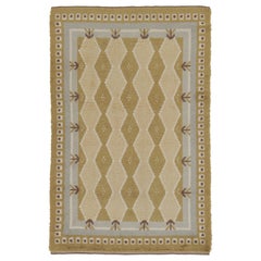 Retro Swedish Rya Rug, Minimalist Diamond Lattice in Sage & Beige-Rug & Kilim