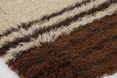 Vintage Swedish Rya Rug, Minimalist Striped in Brown and Cream - Rug & Kilim