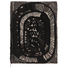 Retro Swedish Rya Rug, Monochrome Concentric Abstract - Rug & Kilim