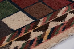 Vintage Swedish Rya Rug, Multi-Color Checkerboard Tribal Border - Rug & Kilim