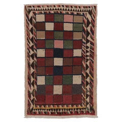 Retro Swedish Rya Rug, Multi-Color Checkerboard Tribal Border - Rug & Kilim
