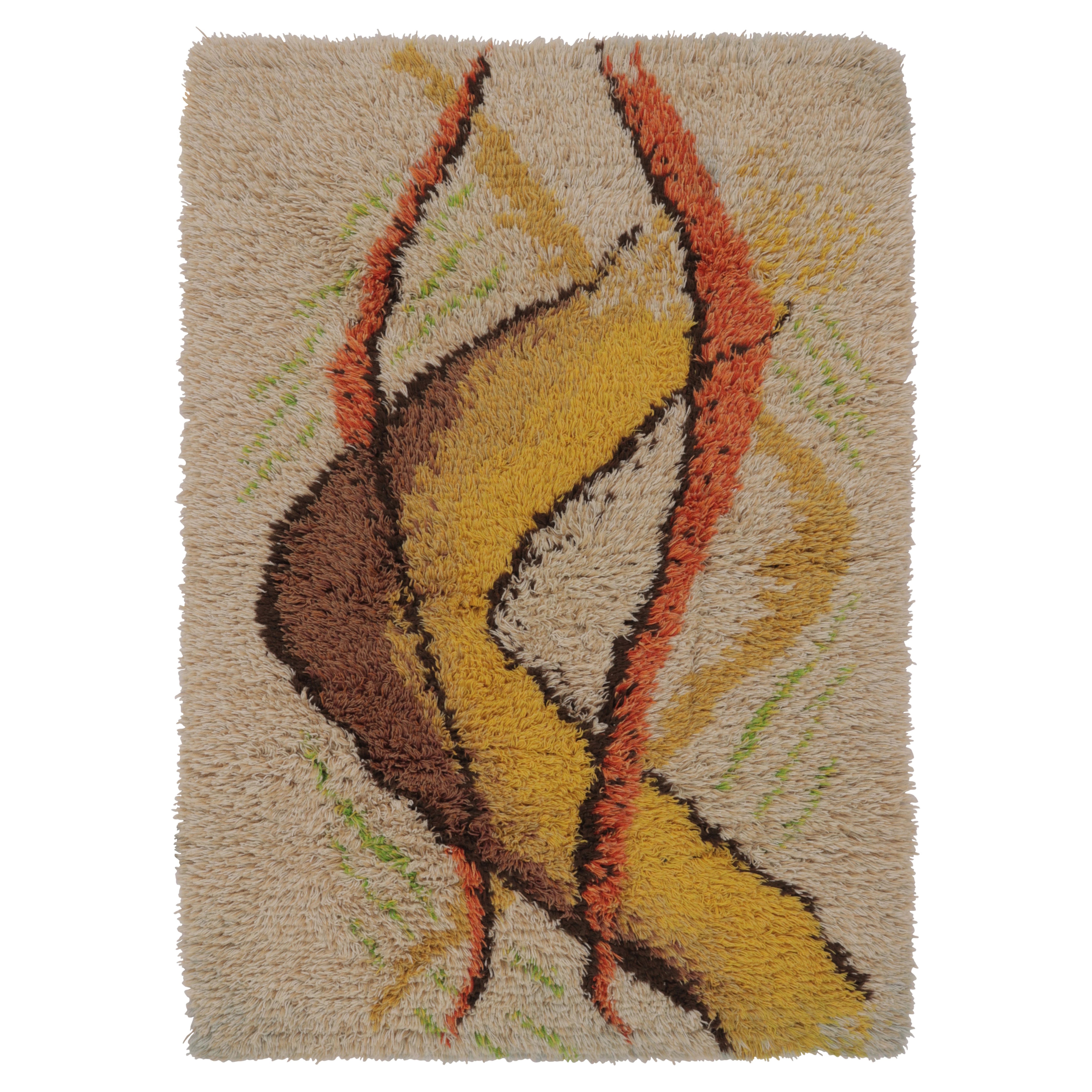 Tappeto vintage svedese Rya, beige naturale con astratto organico - Rug 
Kilim