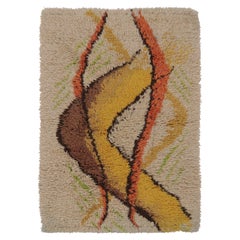 Tappeto vintage svedese Rya, beige naturale con astratto organico - Rug 
Kilim