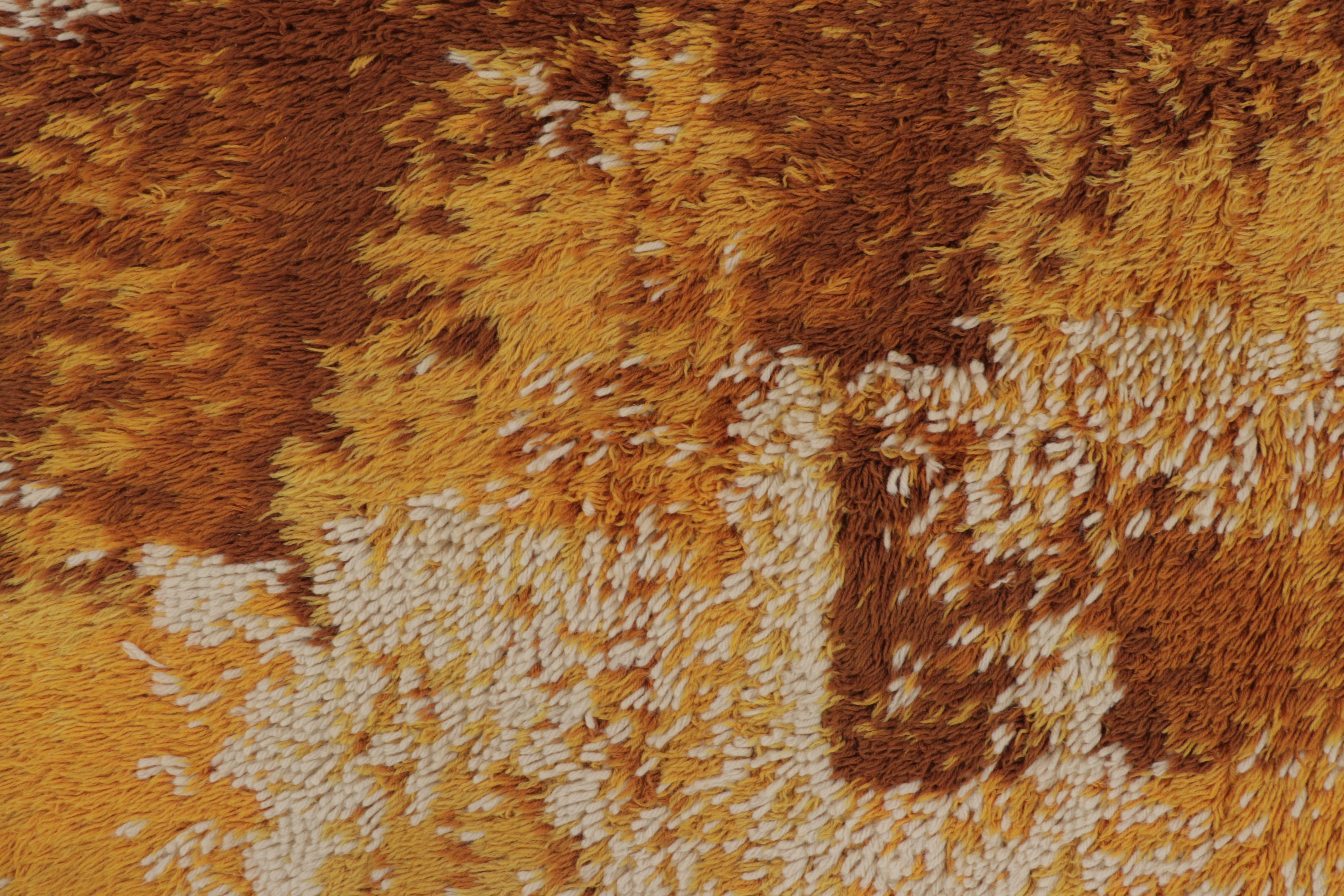 Noué à la main Tapis Rya suédois vintage, beige naturel avec motifs abstraits ensoleillés - Rug & Kilim en vente