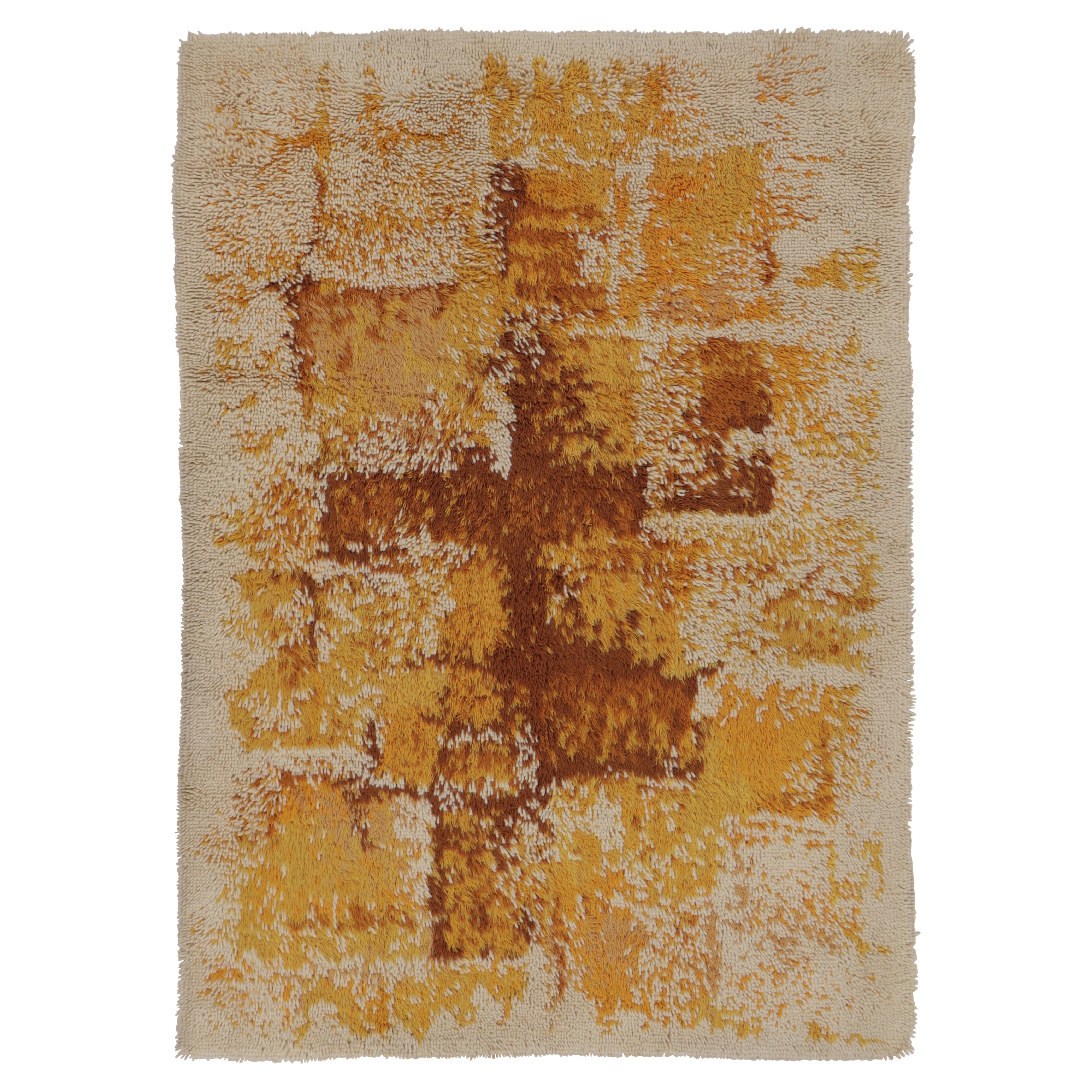 Alfombra Vintage Sueca Rya, Beige Natural con Abstracto Bañado por el Sol - Rug 
Kilim