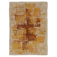 Retro Swedish Rya Rug, Natural Beige with Sun-Drenched Abstract - Rug & Kilim