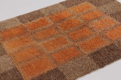 Vintage Swedish Rya Rug, Orange and Brown Geometric Checkerboard - Rug & Kilim