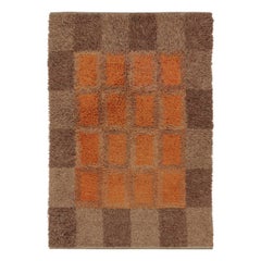 Vintage Swedish Rya Rug, Orange and Brown Geometric Checkerboard - Rug & Kilim