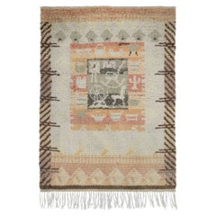 Schwedischer Vintage Rya-Teppich, malerische Volksmotive & geometrische Bordüren - Rug & Kilim