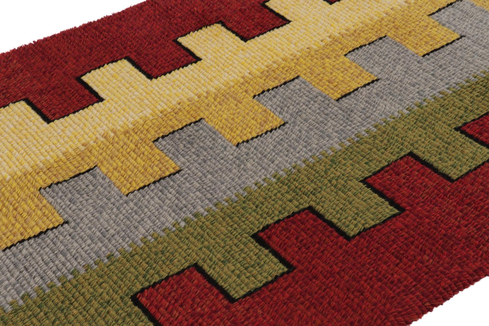 Vintage Swedish Rya Rug, Playful Scandinavian Geometric Patterns - Rug & Kilim im Zustand „Gut“ im Angebot in Long Island City, NY