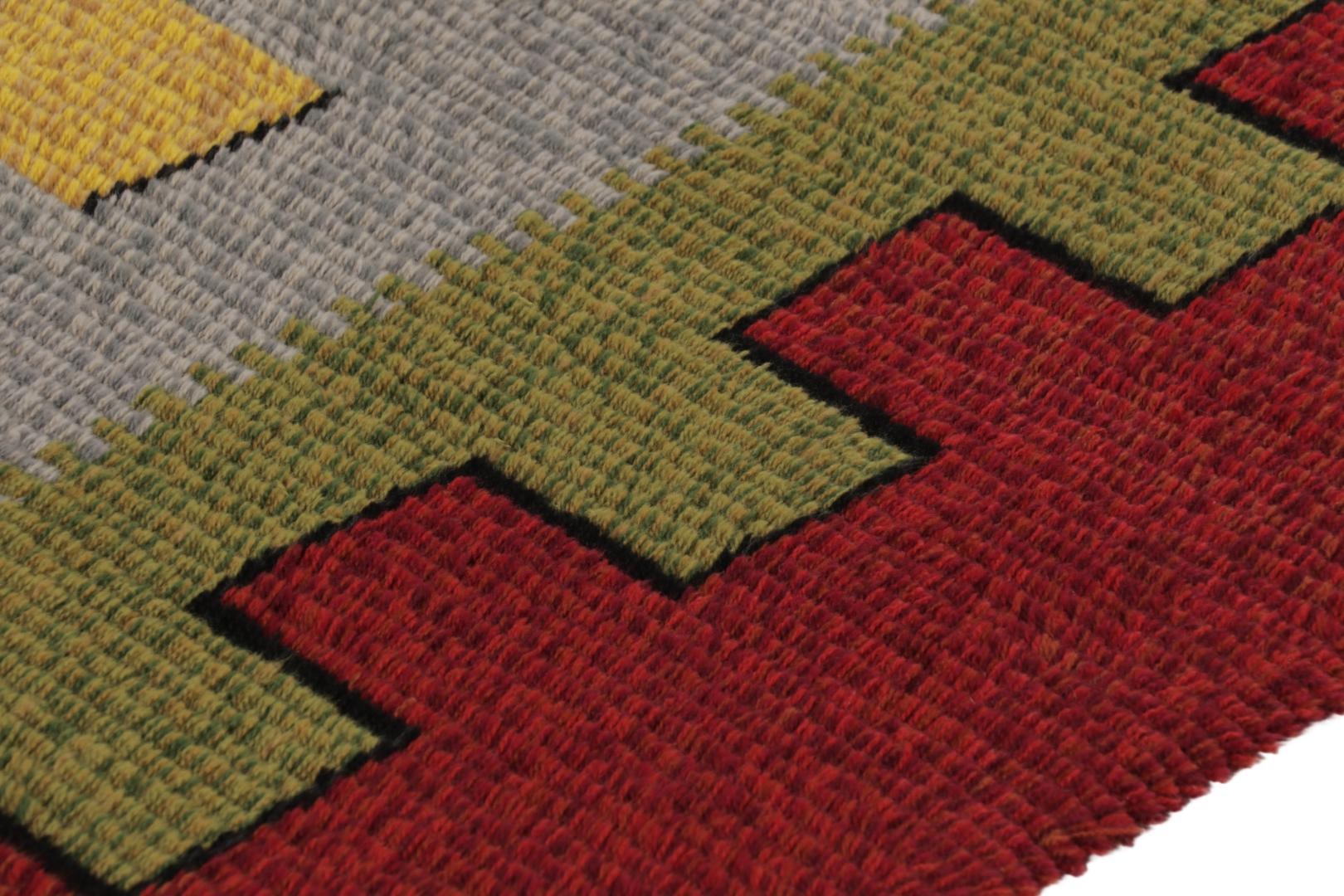 Vintage Swedish Rya Rug, Playful Scandinavian Geometric Patterns - Rug & Kilim (Mitte 17. Jahrhundert) im Angebot