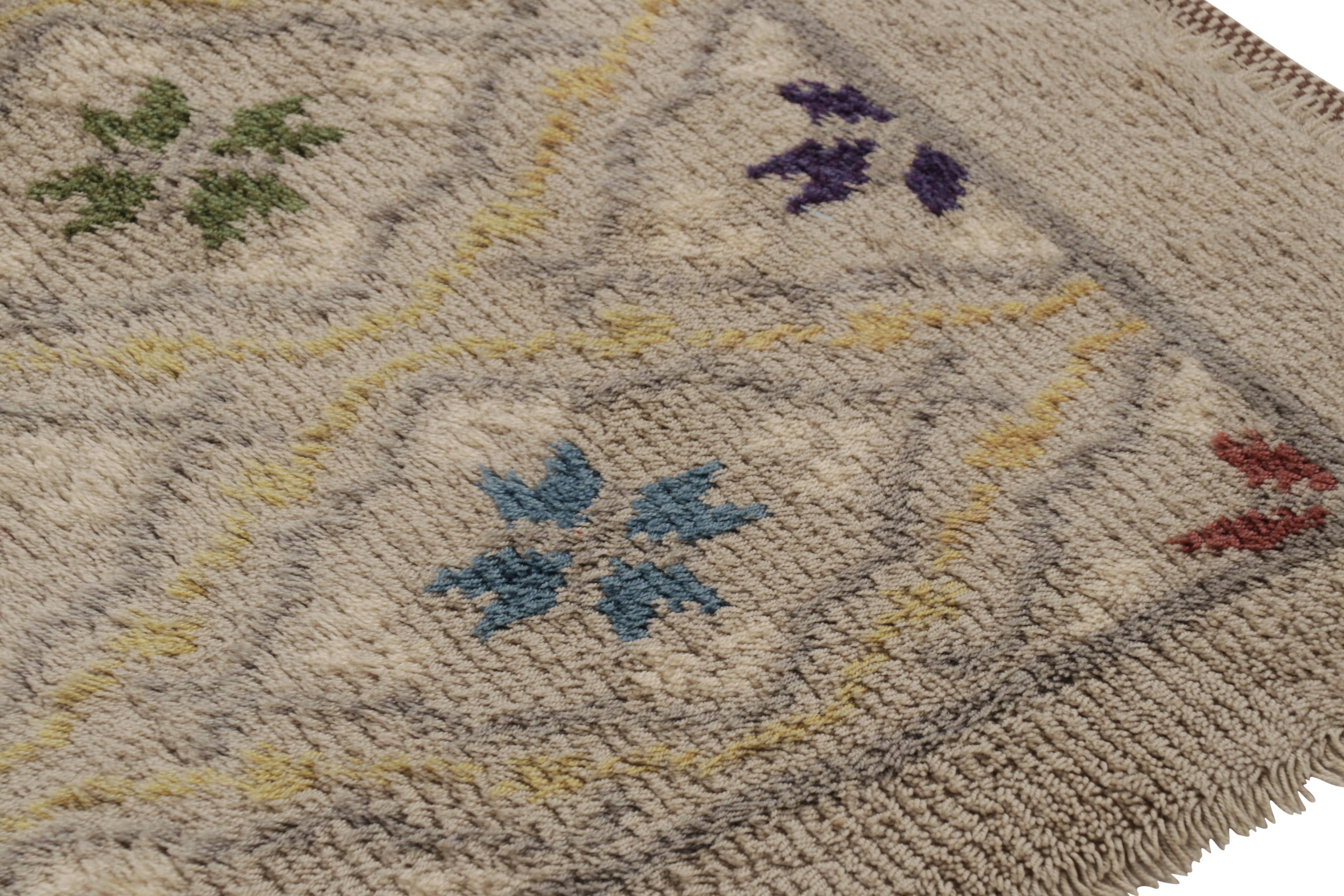 Hand-Knotted Vintage Swedish Rya Rug, Playful Scandinavian Trellis on White - Rug & Kilim For Sale