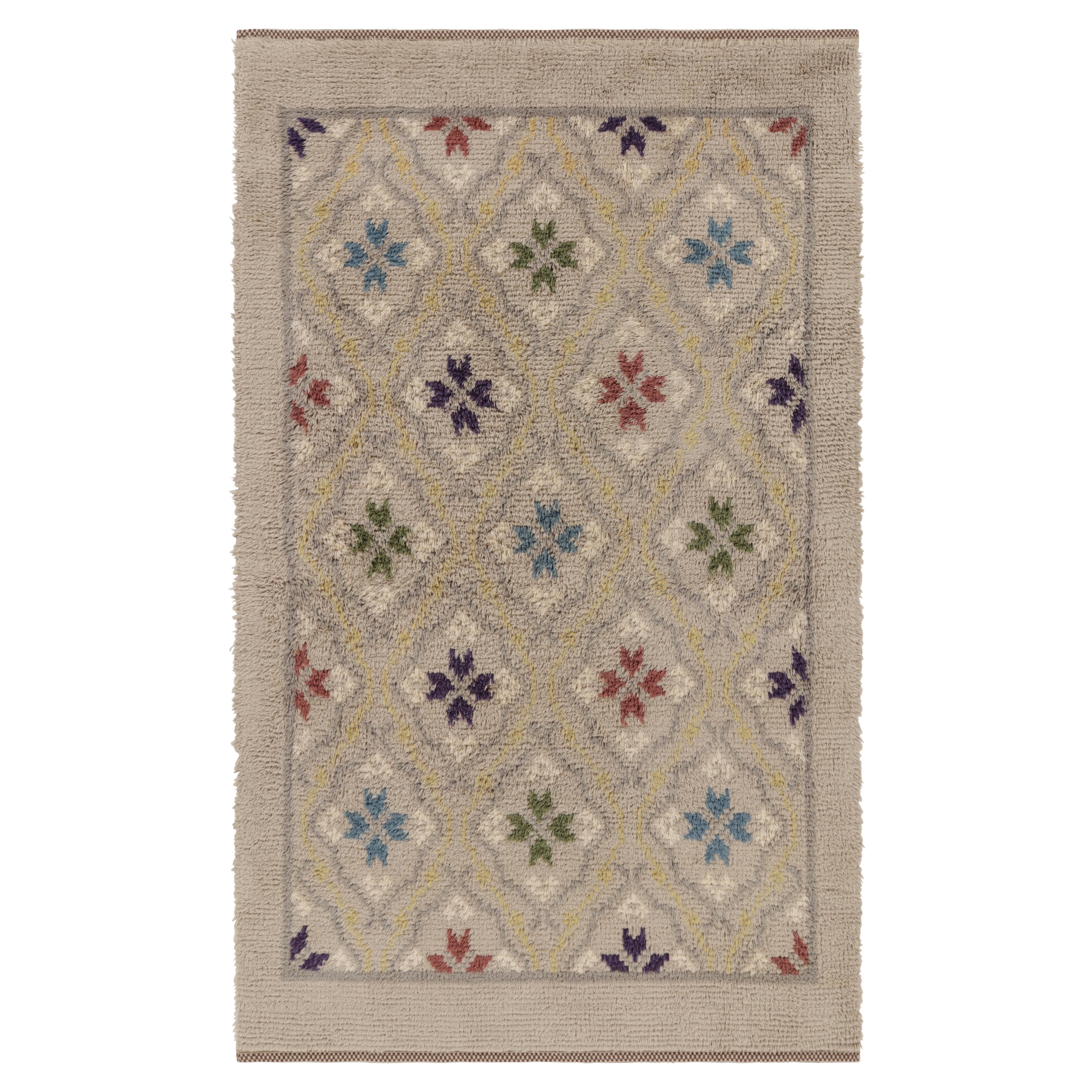 Vintage Swedish Rya Rug, Playful Scandinavian Trellis on White - Rug & Kilim For Sale