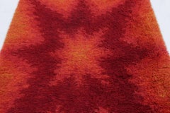 Vintage Swedish Rya Rug, Radiant Orange and Red Star Motif - Rug & Kilim