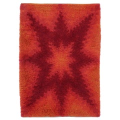 Vintage Swedish Rya Rug, Radiant Orange and Red Star Motif - Rug & Kilim