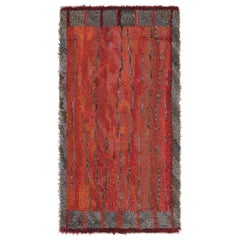 Vintage Swedish Rya Rug, Red and Gray Scandinavian Abstract Forms - Rug & Kilim