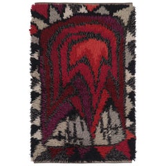 Vintage Swedish Rya Rug, Red and Gray Scandinavian Abstract Forms - Rug 
Kilim