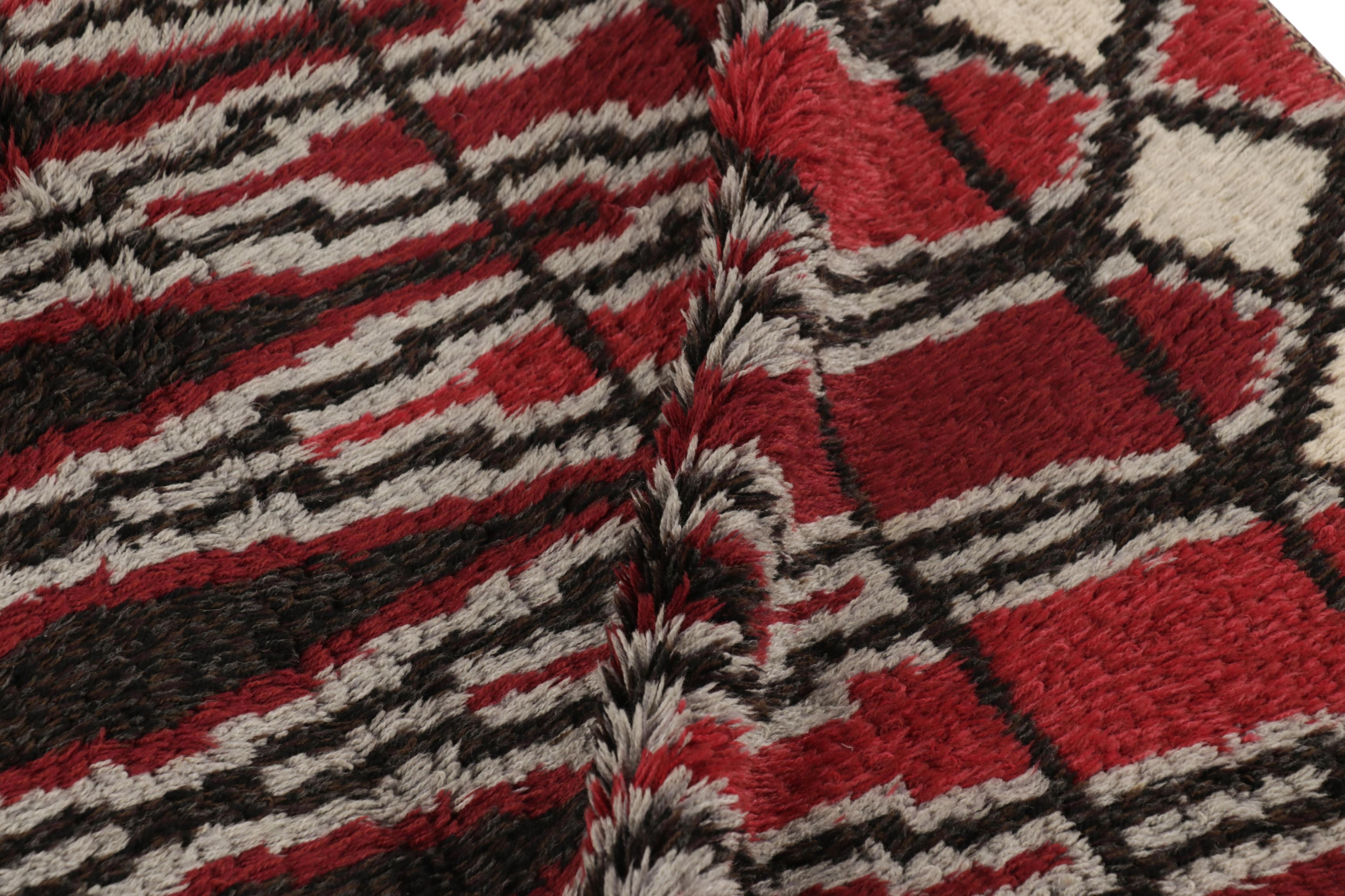 Wool Vintage Swedish Rya Rug, Red & Black Scandinavian Geometric Shapes - Rug & Kilim For Sale