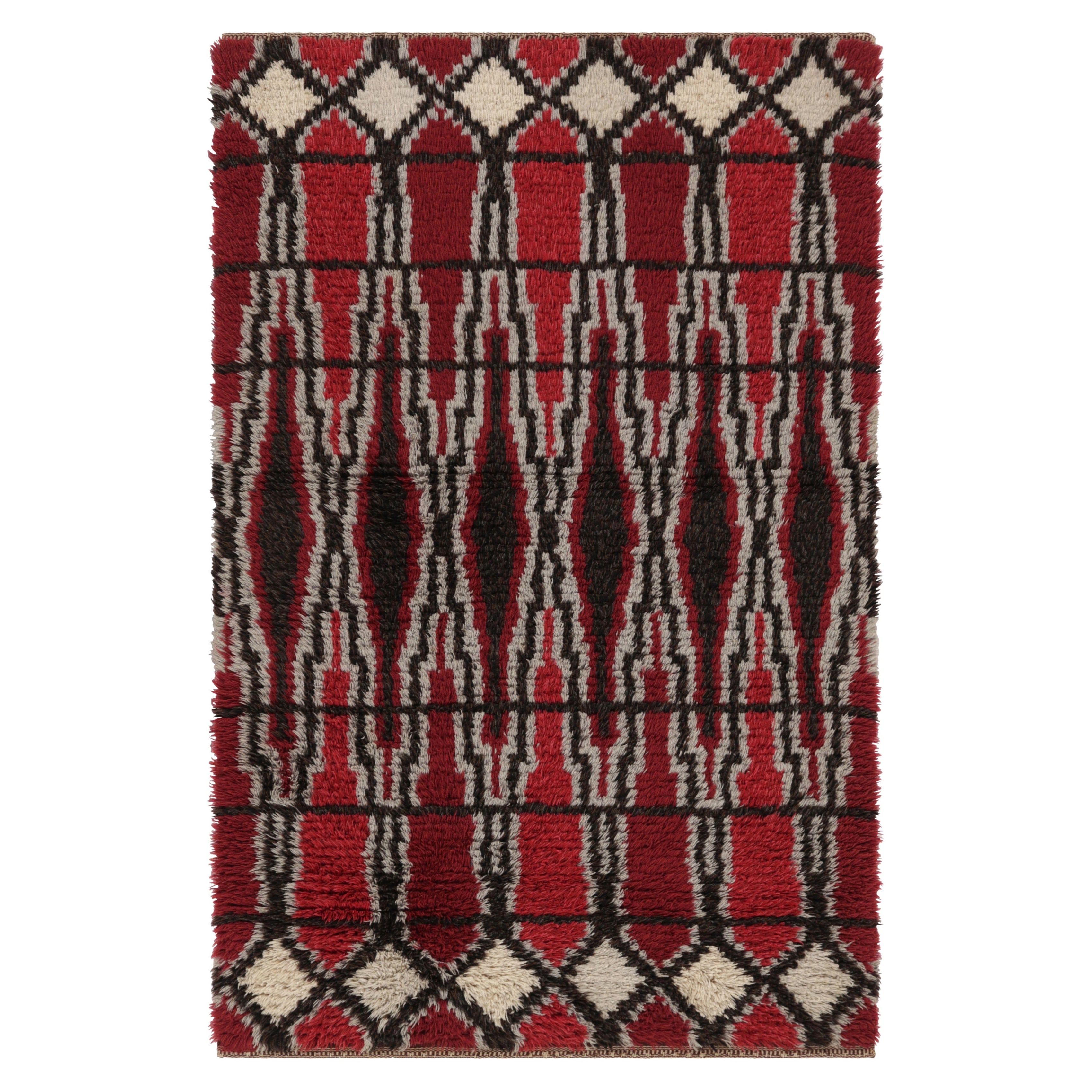 Vintage Swedish Rya Rug, Red & Black Scandinavian Geometric Shapes - Rug & Kilim