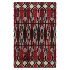 Vintage Swedish Rya Rug, Red & Black Scandinavian Geometric Shapes - Rug & Kilim