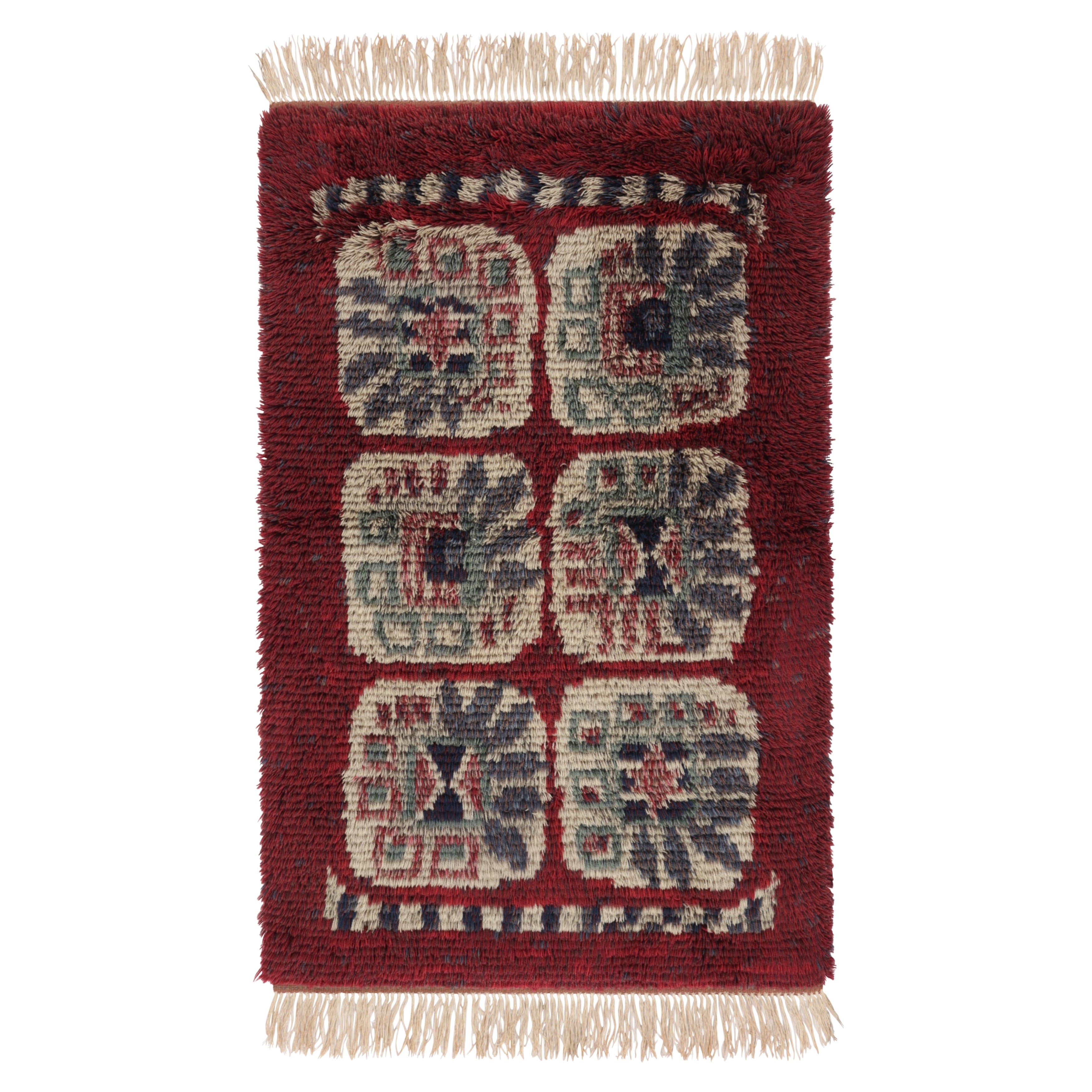 Vintage Swedish Rya Rug, Red with Bold Scandinavian Medallions - Rug & Kilim
