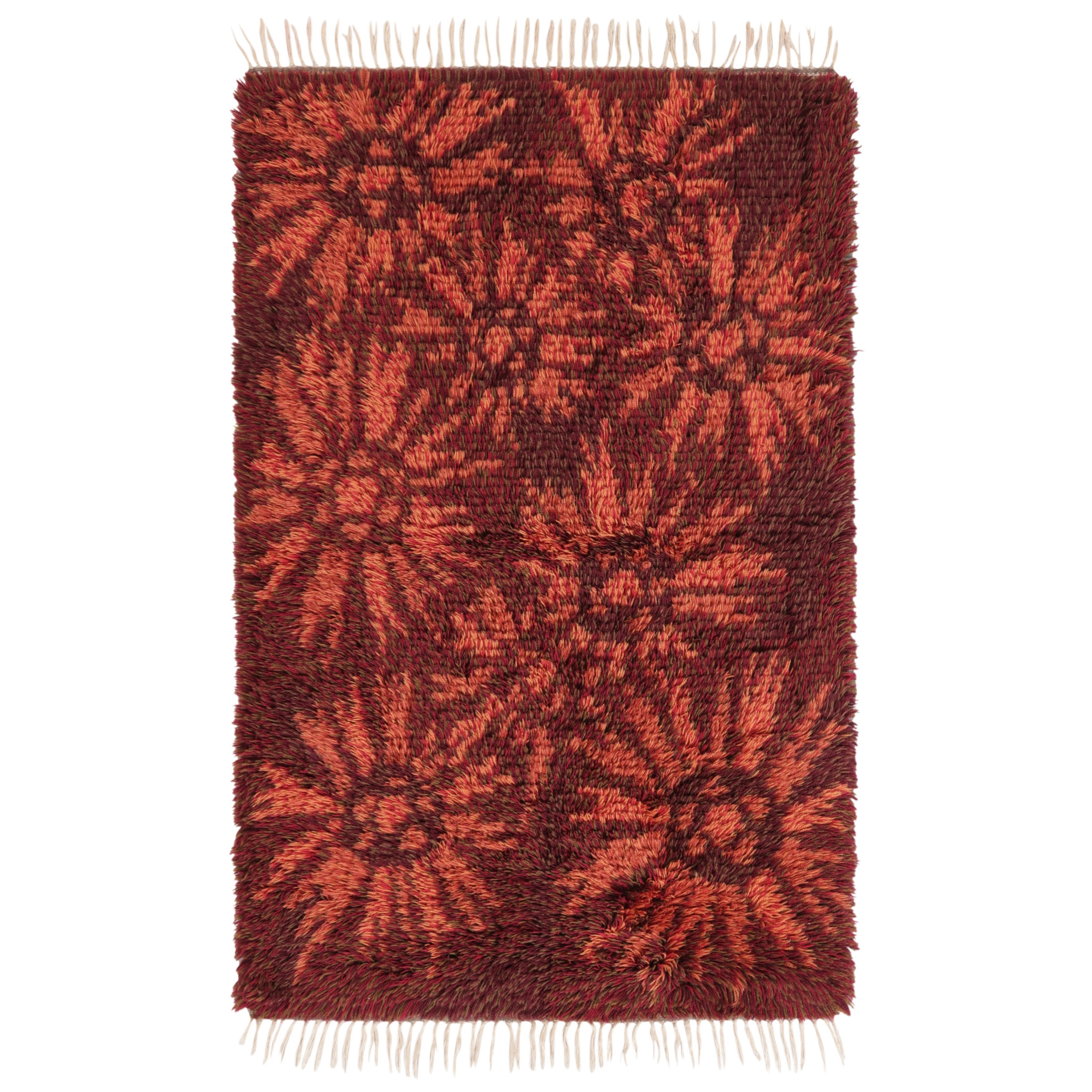 Vintage Swedish Rya Rug, Red with Bursting Scandinavian Medallions - Rug & Kilim For Sale