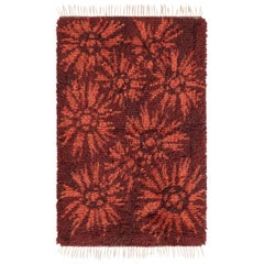 Vintage Swedish Rya Rug, Red with Bursting Scandinavian Medallions - Rug & Kilim