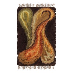 Tappeto vintage svedese Rya, retrò scandinavo dai toni della terra - Rug & Kilim