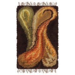 Tapis Rya suédois vintage, rétro scandinave abstrait couleur terre - Rug & Kilim