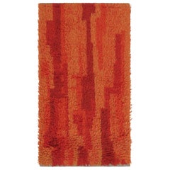 Tappeto vintage svedese Rya, ricco e caldo rosso scandinavo astratto - Rug & Kilim