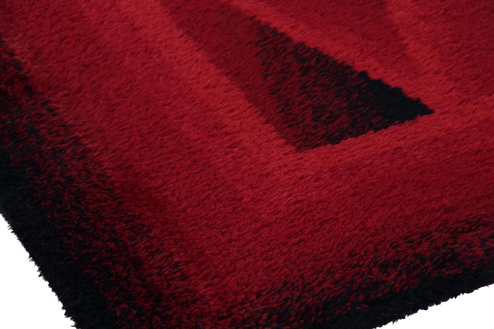 Mid-17th Century Vintage Swedish Rya Rug, Rich Red and Black Scandinavian Patterns - Rug & Kilim For Sale