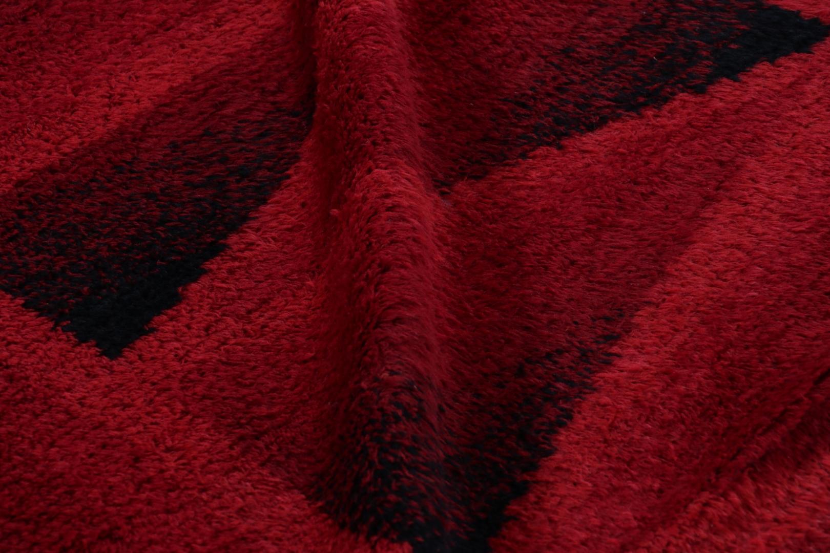 Wool Vintage Swedish Rya Rug, Rich Red and Black Scandinavian Patterns - Rug & Kilim For Sale