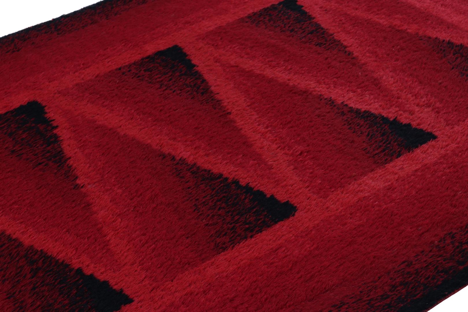 Vintage Swedish Rya Rug, Rich Red and Black Scandinavian Patterns - Rug & Kilim For Sale 2
