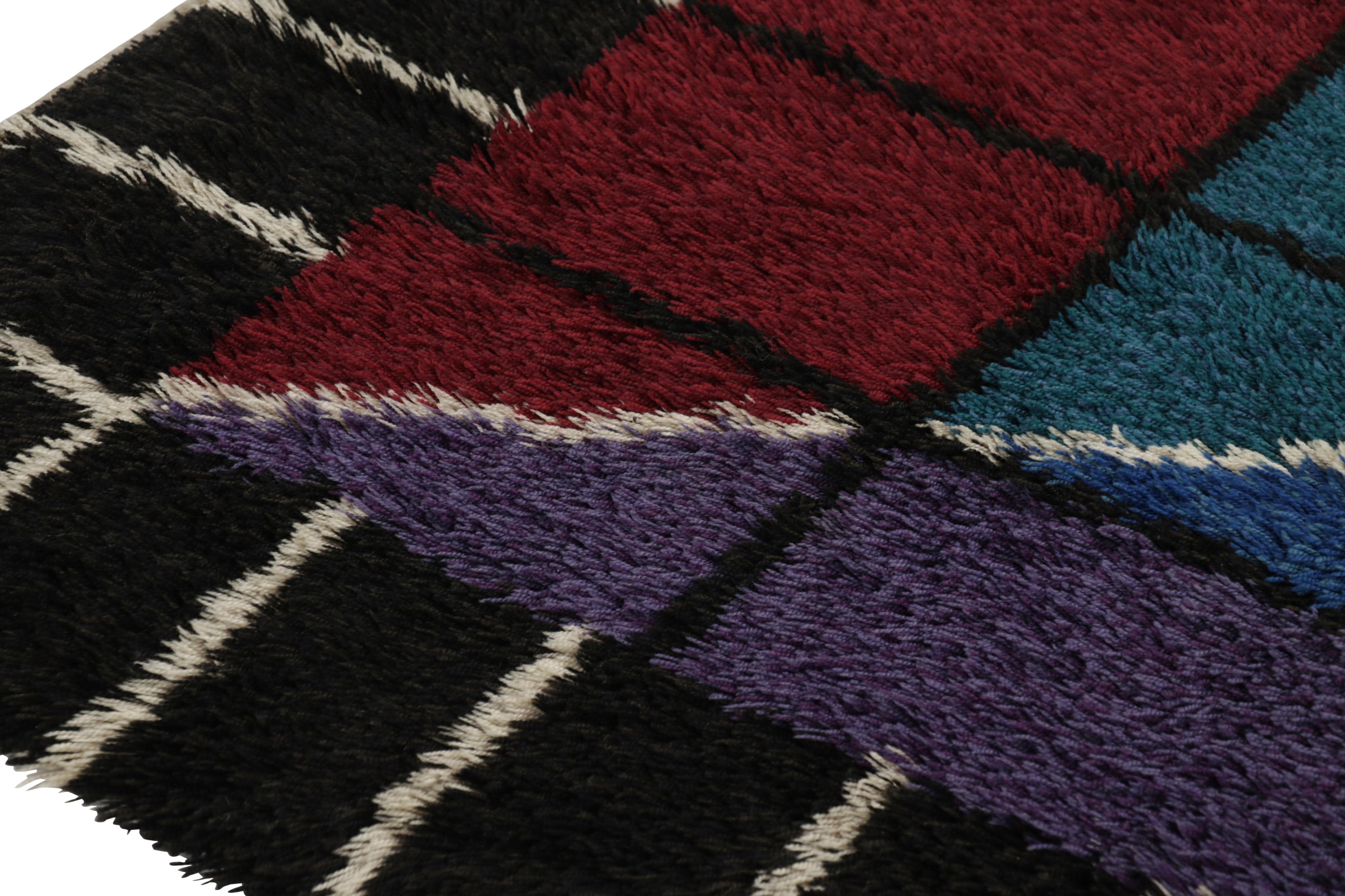 Tribal Tapis suédois vintage Rya, riche motif géométrique scandinave - Rug & Kilim en vente