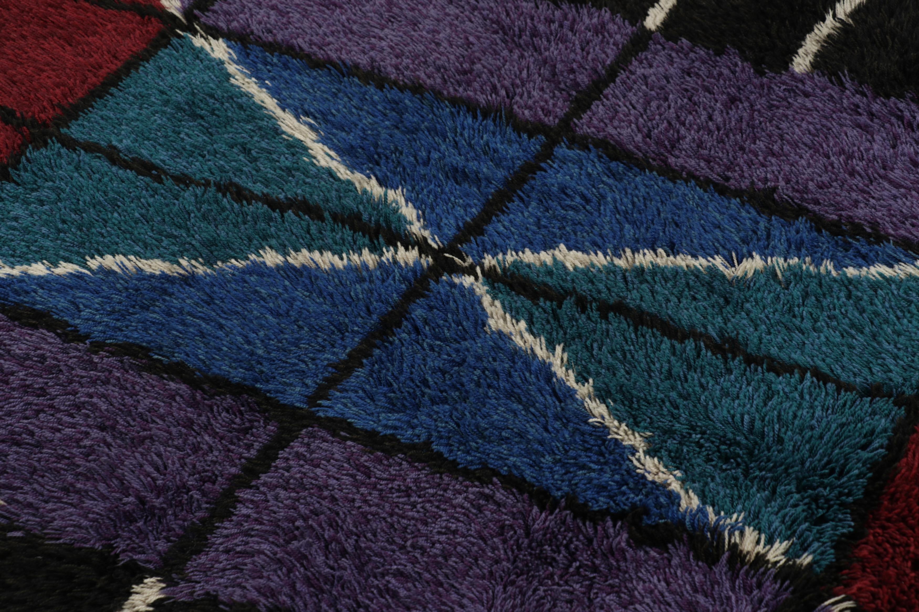 Suédois Tapis suédois vintage Rya, riche motif géométrique scandinave - Rug & Kilim en vente