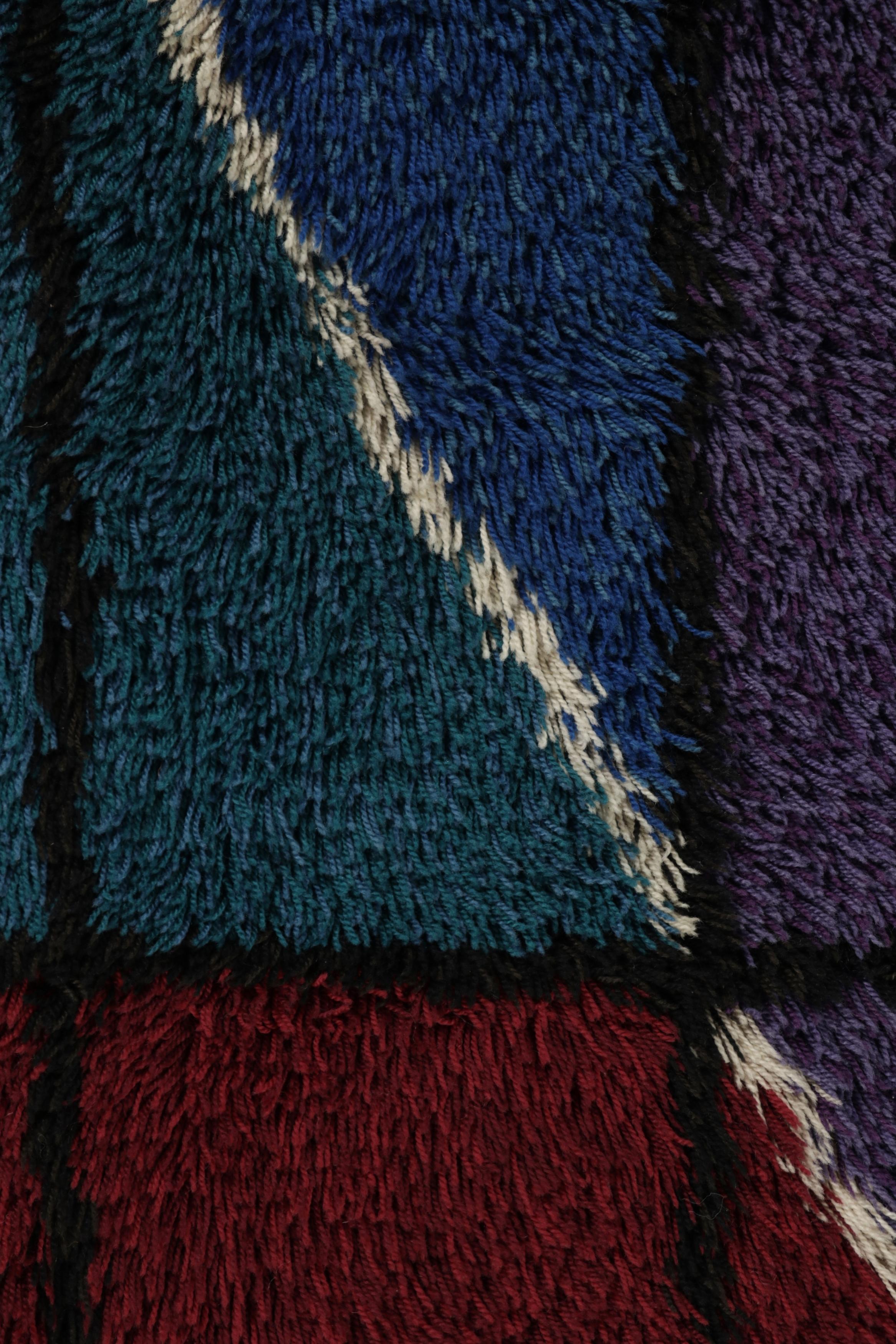 Noué à la main Tapis suédois vintage Rya, riche motif géométrique scandinave - Rug & Kilim en vente