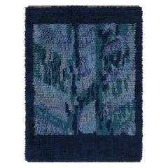 Schwedischer Vintage Rya Teppich, skandinavischer Abstrakt in tiefblauen Tönen - Rug & Kilim