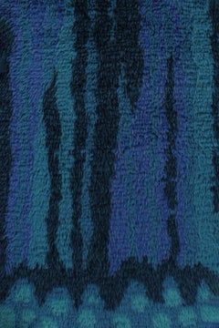 Tapis suédois vintage Rya, abstrait scandinave dans les tons bleu marine - Rug & Kilim