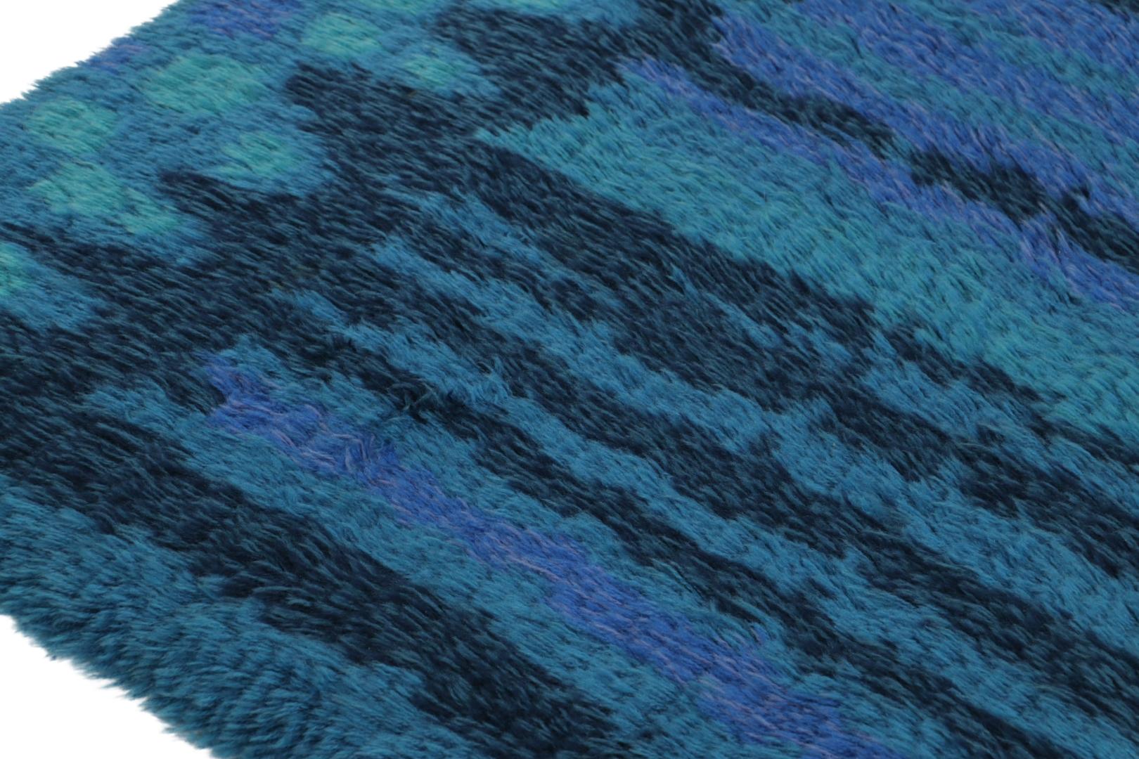 Vintage Swedish Rya Rug, Scandinavian Abstract in Navy Blue Tones - Rug & Kilim For Sale 1