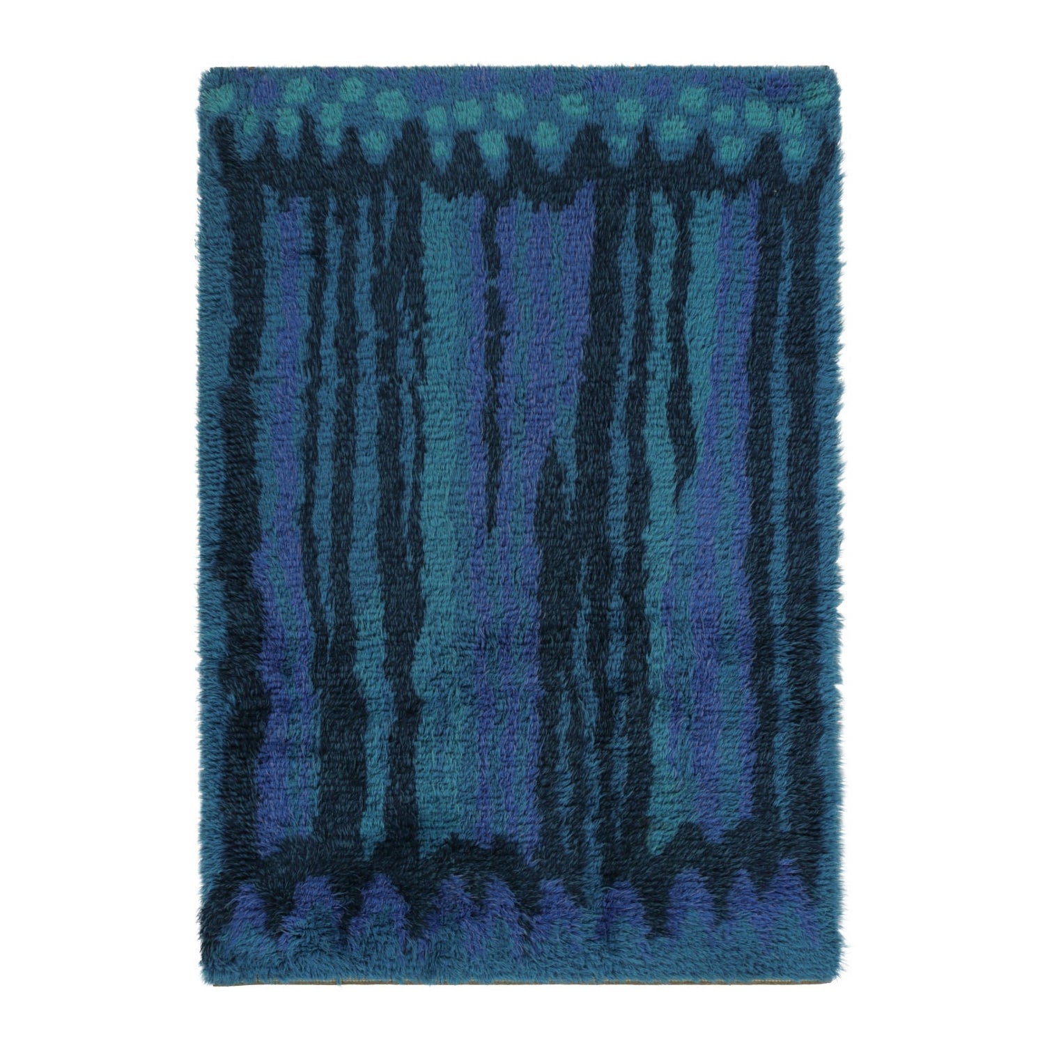 Vintage Swedish Rya Rug, Scandinavian Abstract in Navy Blue Tones - Rug & Kilim