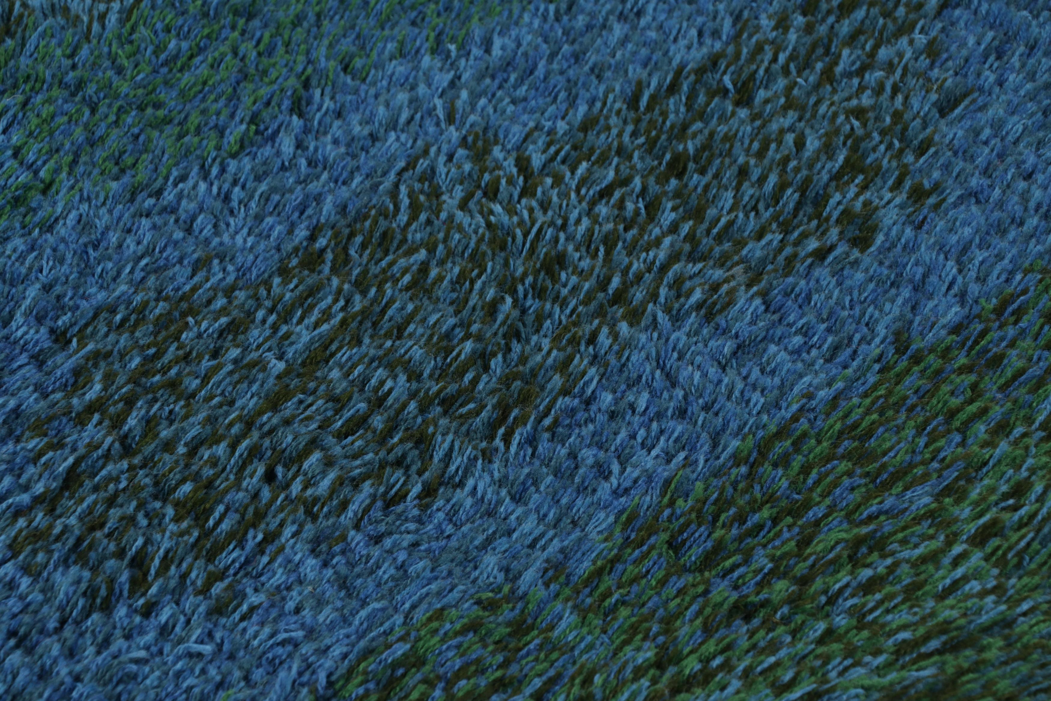Tribal Vintage Swedish Rya Rug, Scandinavian Abstract in Teal Blue Tones - Rug & Kilim en vente
