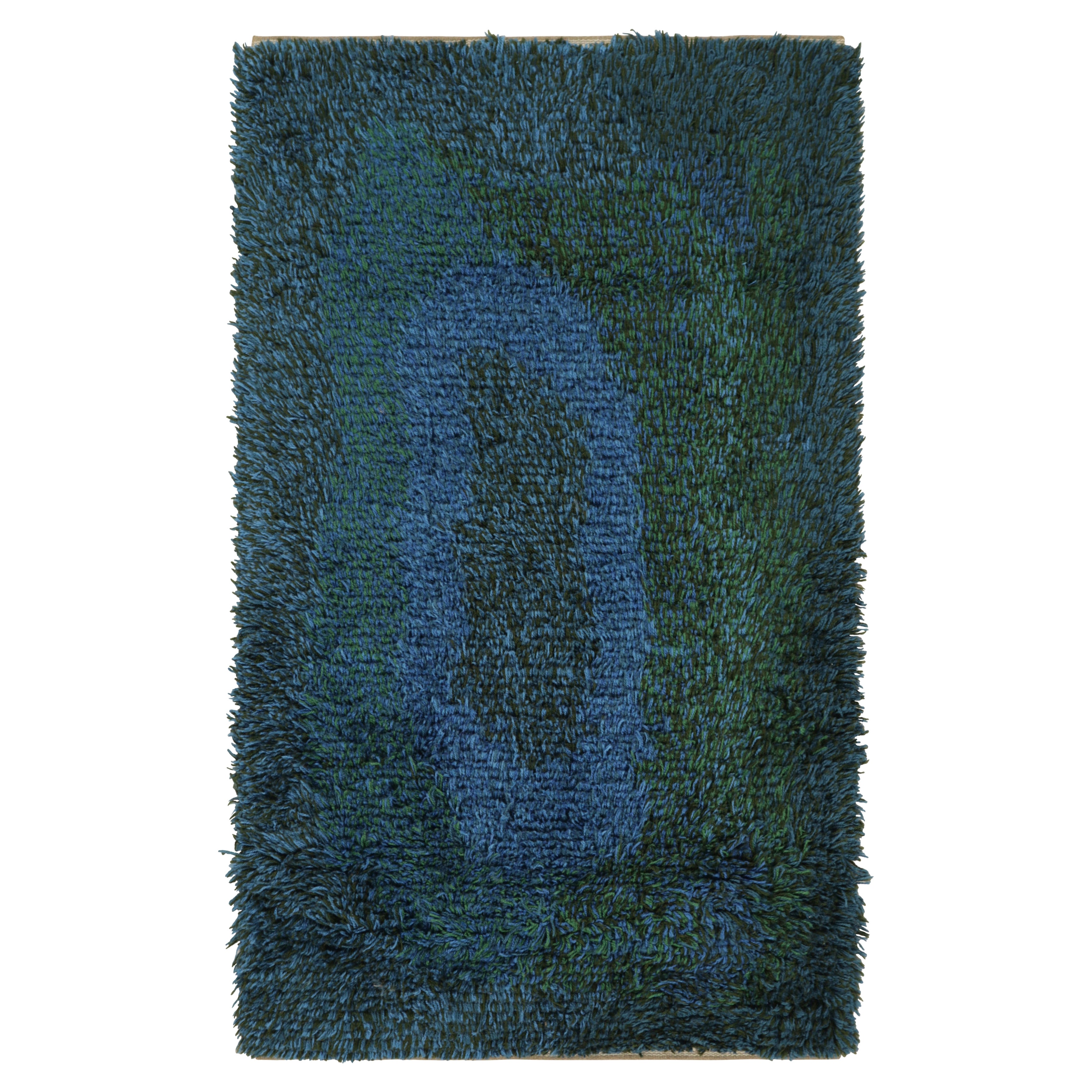 Vintage Swedish Rya Rug, Scandinavian Abstract in Teal Blue Tones - Rug & Kilim