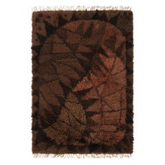 Tappeto vintage svedese Rya, motivo astratto scandinavo in marrone - Rug & Kilim