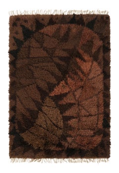 Tappeto vintage svedese Rya, motivo astratto scandinavo in marrone - Rug & Kilim