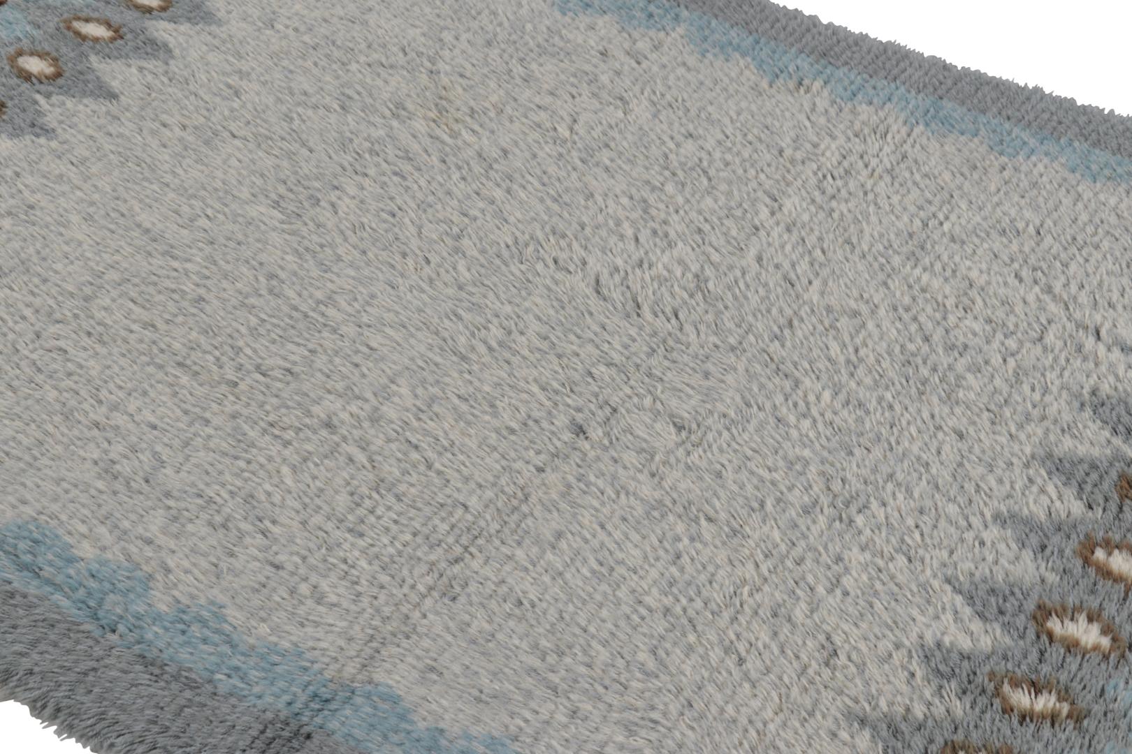 Mid-17th Century Vintage Swedish Rya Rug, Scandinavian Design with Gray Open Field  - Rug & Kilim For Sale