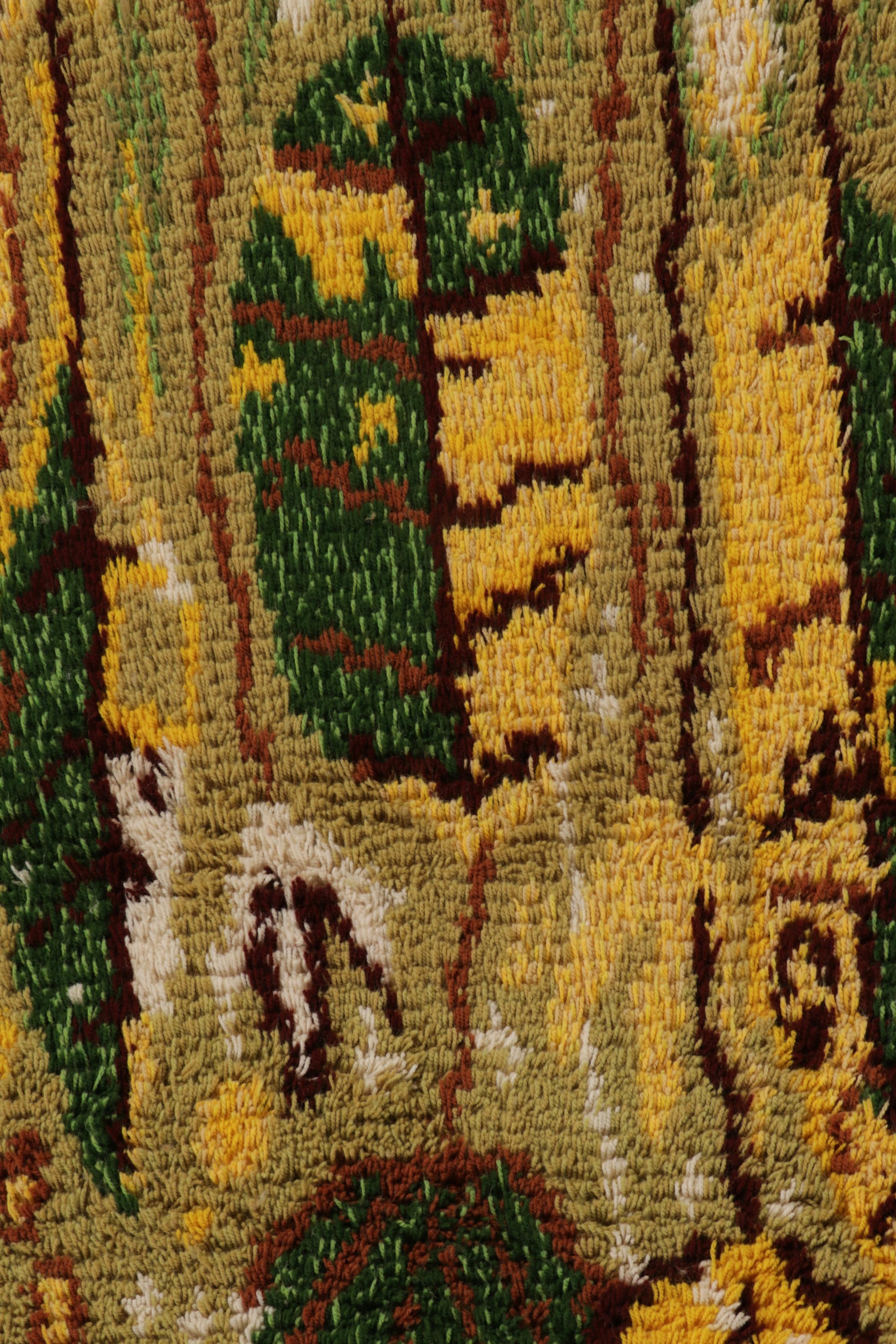 Annodato a mano Tappeto Rya svedese d'epoca, stile Folk Art scandinavo con fiori di foglie - Rug & Kilim in vendita