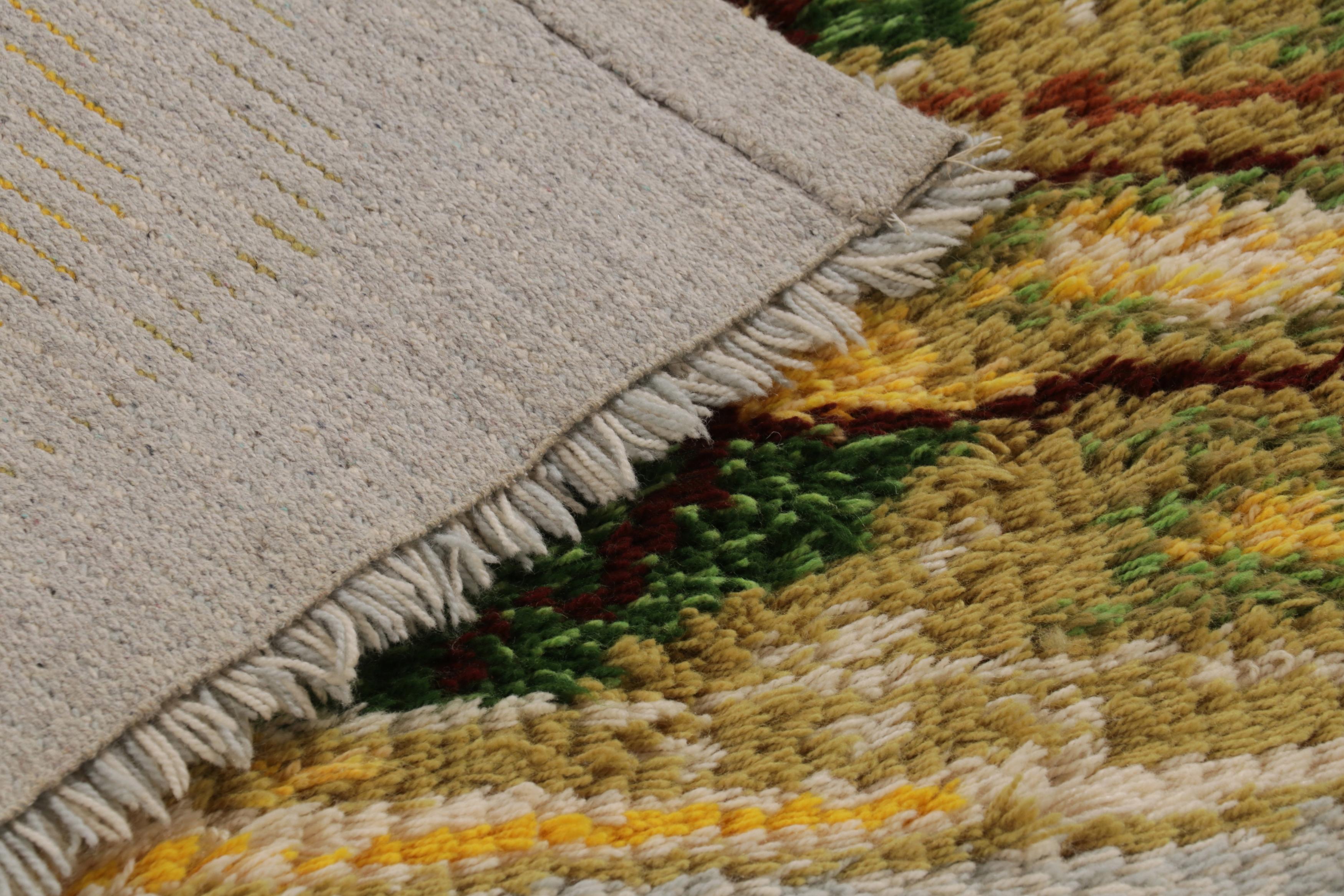 Metà XX secolo Tappeto Rya svedese d'epoca, stile Folk Art scandinavo con fiori di foglie - Rug & Kilim in vendita
