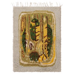 Tappeto Rya svedese d'epoca, stile Folk Art scandinavo con fiori di foglie - Rug & Kilim