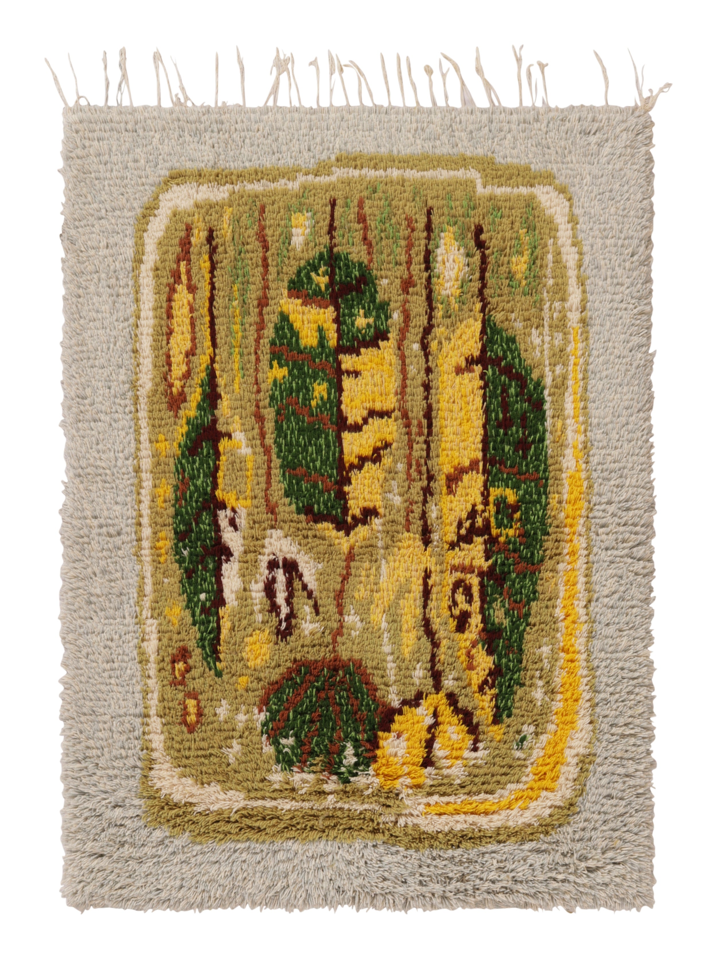 Tappeto Rya svedese d'epoca, stile Folk Art scandinavo con fiori di foglie - Rug & Kilim